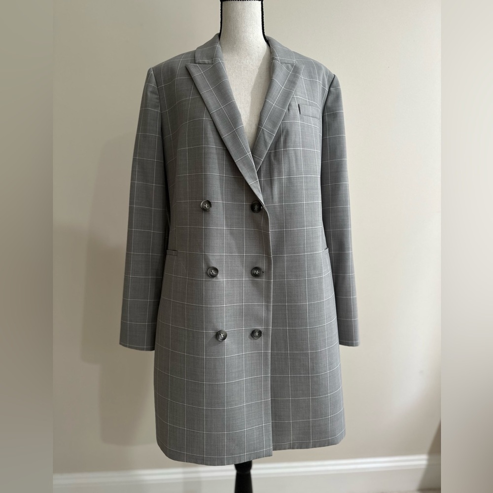 Theory Gray Checkered Double-Breasted Blazer - image 1